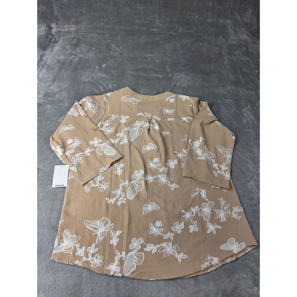 Kindred Tan Embroidered Butterfly Floral Tunic Top Crochet Shoulder Boho NWT 2XL - Picture 7 of 8